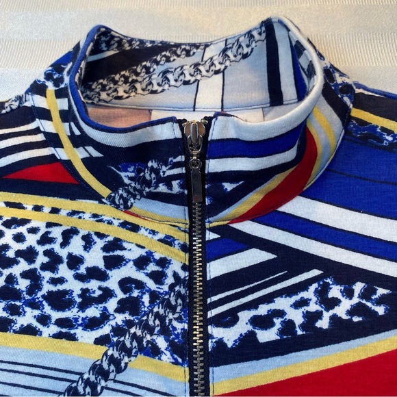 Chico’s Weekends Zip Up Jacket Size 1 (8 or M) 3/4 Sleeves Animal Print Chains - Picture 13 of 14